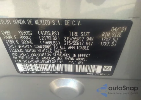 2021 Honda Hr-V Awd Lx from USA, damaged, VIN 3CZRU6H39MM738146